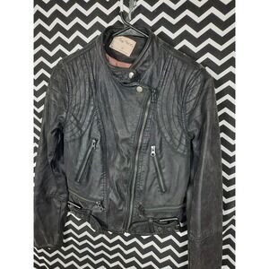 We The Free Free People Black Vegan Leather Moto Jacket XS Quilted Biker Zip